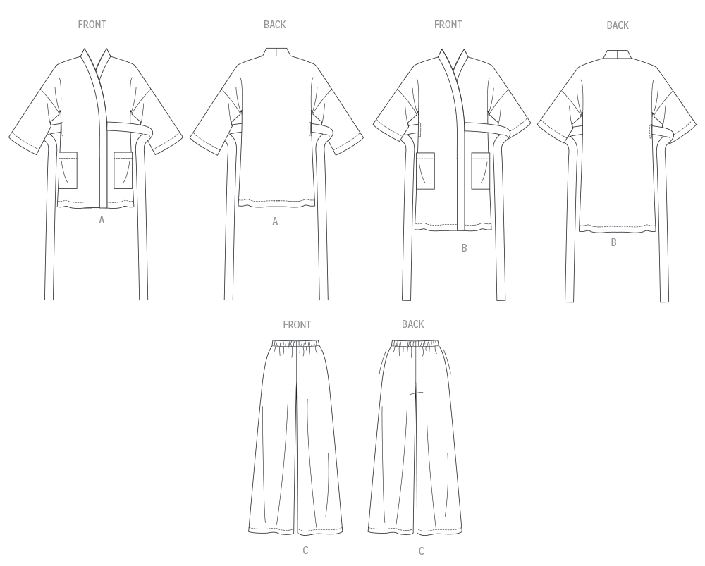Butterick Schnittmuster B7047 Bademantel für Damen in zwei Längen und Hose