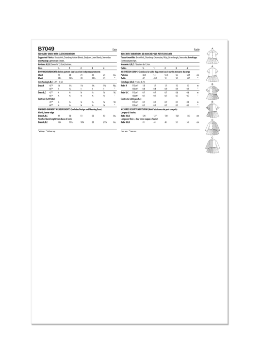 Butterick Schnittmuster B7049 Kleid für Kleinkinder mit verscheidenen Armlängen