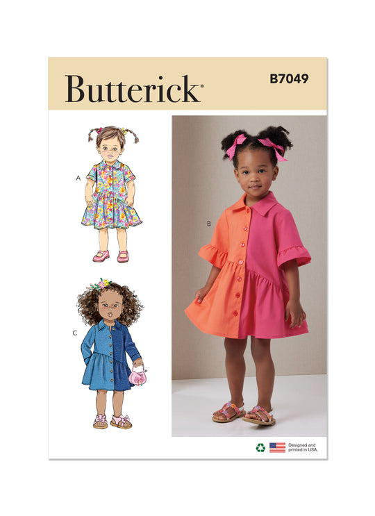 Butterick Schnittmuster B7049 Kleid für Kleinkinder mit verscheidenen Armlängen