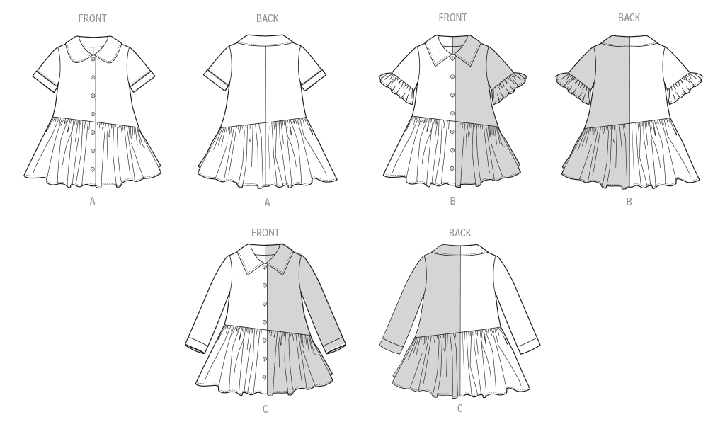 Butterick Schnittmuster B7049 Kleid für Kleinkinder mit verscheidenen Armlängen