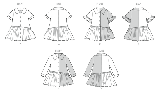 Butterick Schnittmuster B7049 Kleid für Kleinkinder mit verscheidenen Armlängen