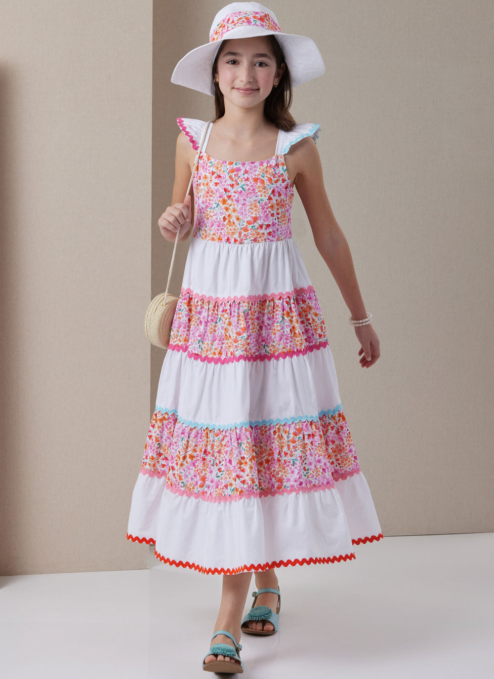 Butterick Schnittmuster B7051 Mädchenkleid in zwei Längen und Hut in drei Größen