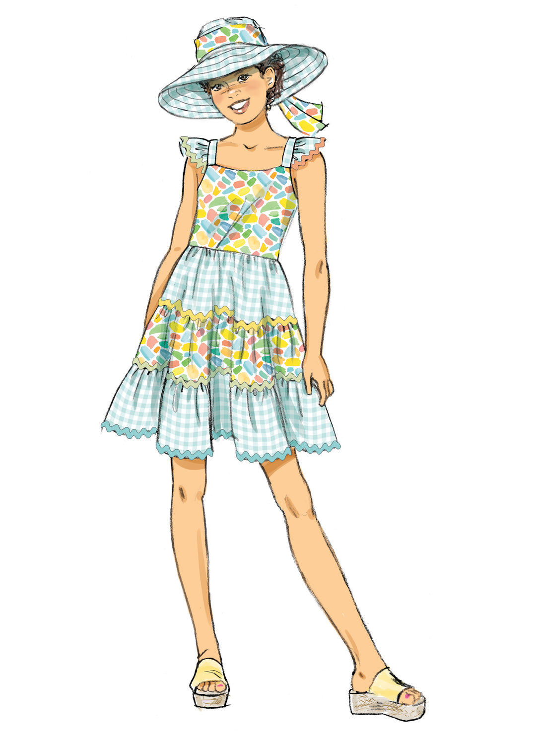 Butterick Schnittmuster B7051 Mädchenkleid in zwei Längen und Hut in drei Größen