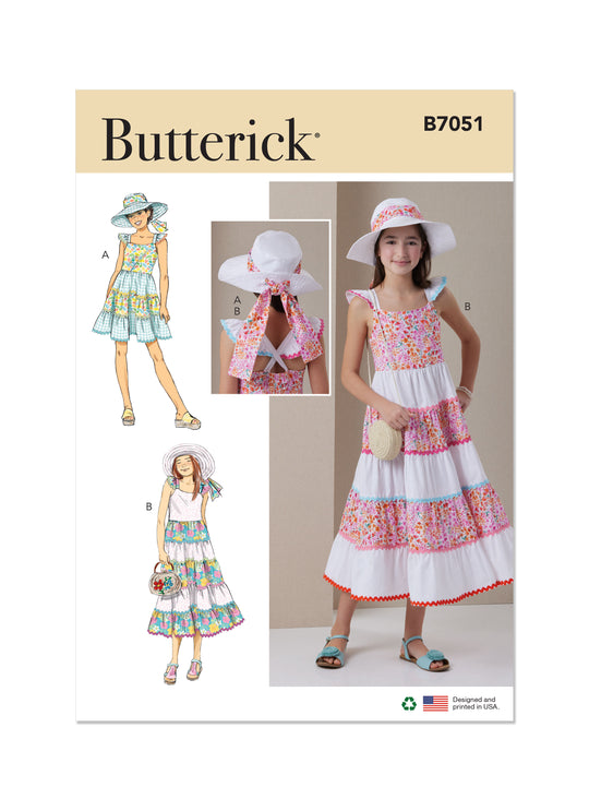 Butterick Schnittmuster B7051 Mädchenkleid in zwei Längen und Hut in drei Größen