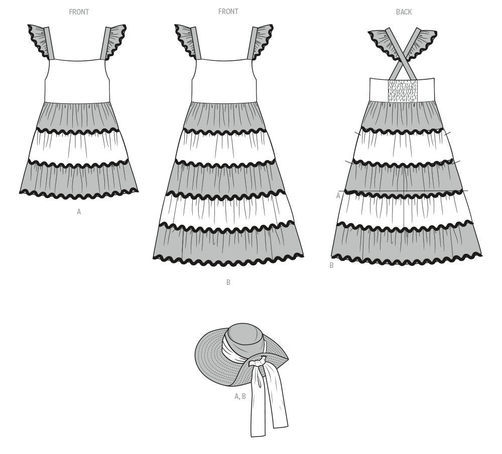 Butterick Schnittmuster B7051 Mädchenkleid in zwei Längen und Hut in drei Größen
