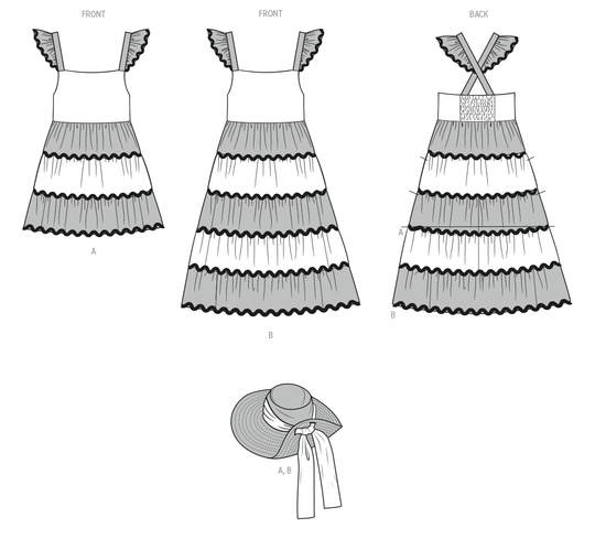 Butterick Schnittmuster B7051 Mädchenkleid in zwei Längen und Hut in drei Größen