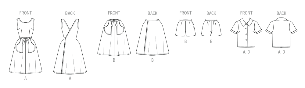 Butterick Schnittmuster B7053 Vintage Pullover, Rock, Shorts und Bluse für Damen