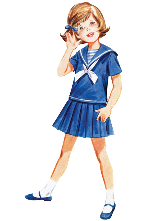 Butterick Schnittmuster B7054 Vintage Kinderrock, Überziehbluse, Hose, Shorts und Mieder