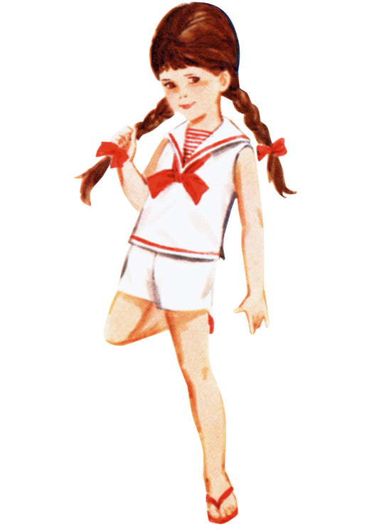 Butterick Schnittmuster B7054 Vintage Kinderrock, Überziehbluse, Hose, Shorts und Mieder