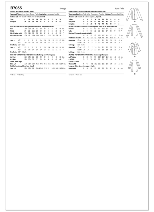 Butterick Schnittmuster B7055 – Damenbluse mit Prinzessnähten von Palmer/Pletsch