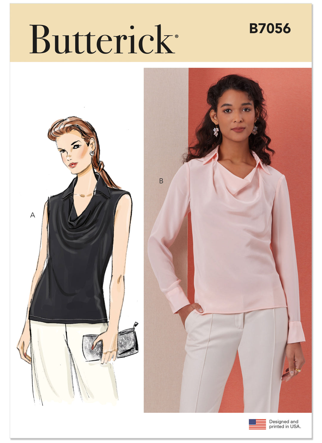 Butterick Schnittmuster B7056 – Damenbluse mit Wasserfallausschnitt
