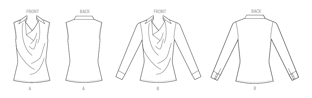 Butterick Schnittmuster B7056 – Damenbluse mit Wasserfallausschnitt