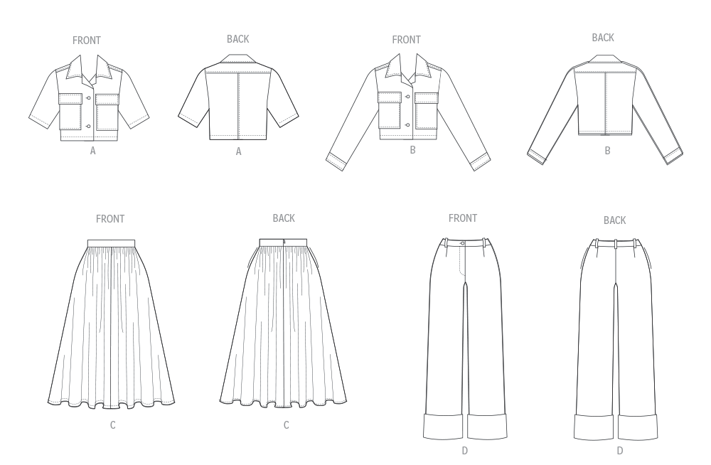 Butterick Schnittmuster B7061 – Damen Jacke, Rock & Hose