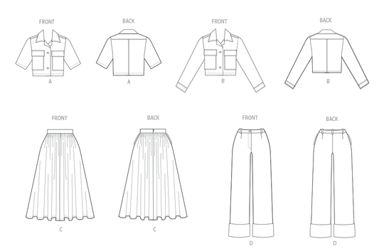 Butterick Schnittmuster B7061 – Damen Jacke, Rock & Hose