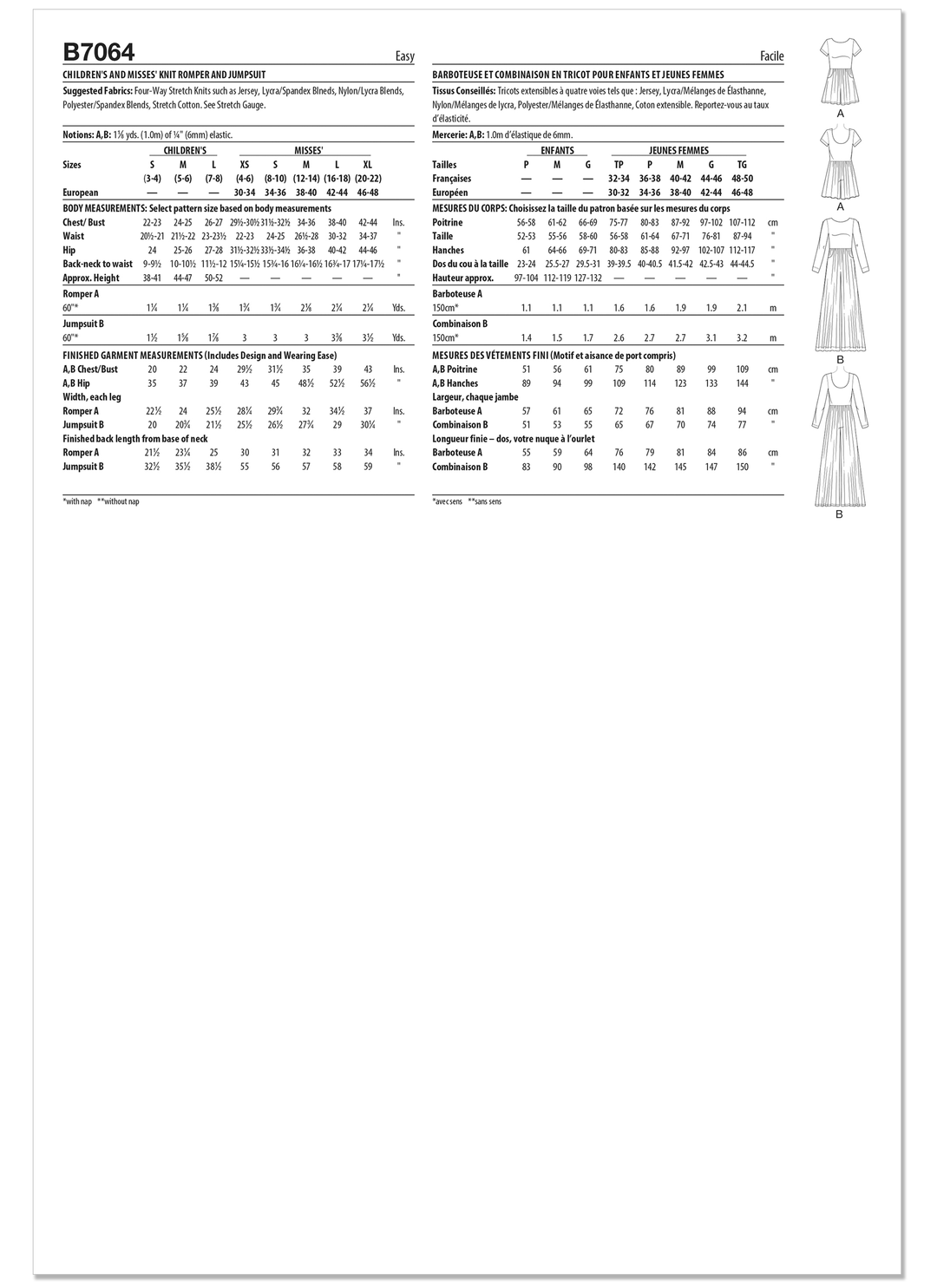 Butterick Schnittmuster B7064 – Strick-Jumpsuit für Damen & Kinder