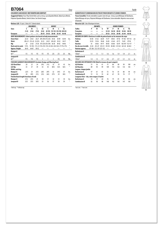 Butterick Schnittmuster B7064 – Strick-Jumpsuit für Damen & Kinder