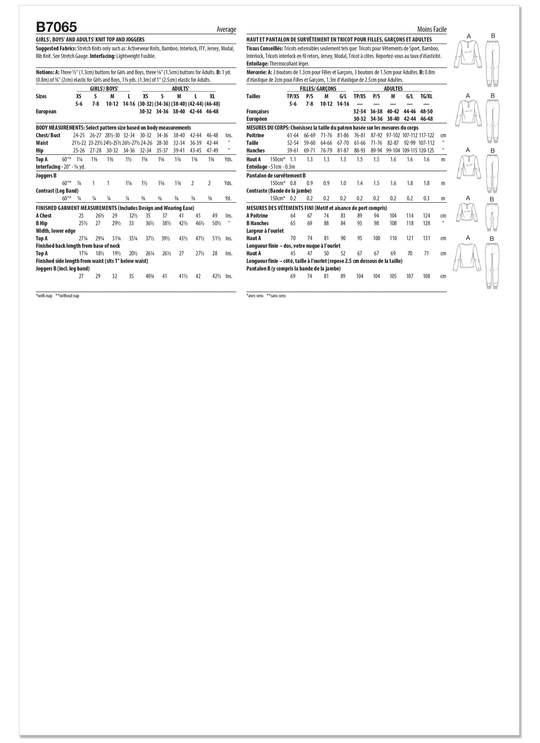 Butterick Schnittmuster B7065 – Familien-Pyjama mit Oberteil & Jogginghose