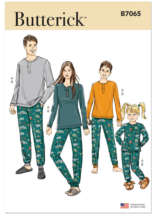 Butterick Schnittmuster B7065 – Familien-Pyjama mit Oberteil & Jogginghose