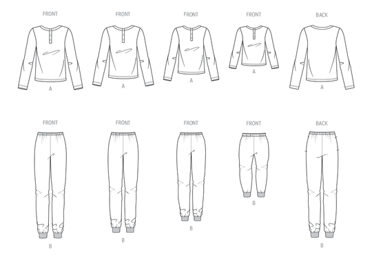 Butterick Schnittmuster B7065 – Familien-Pyjama mit Oberteil & Jogginghose