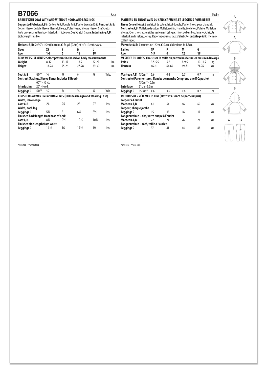 Butterick Schnittmuster B7066 – Babyjacke mit Kapuze & Leggings