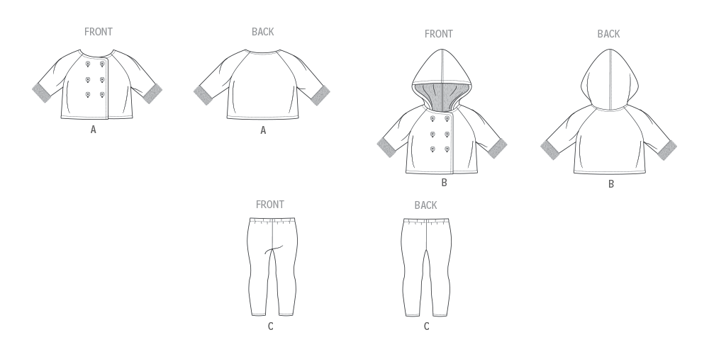 Butterick Schnittmuster B7066 – Babyjacke mit Kapuze & Leggings