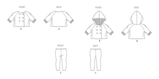 Butterick Schnittmuster B7066 – Babyjacke mit Kapuze & Leggings