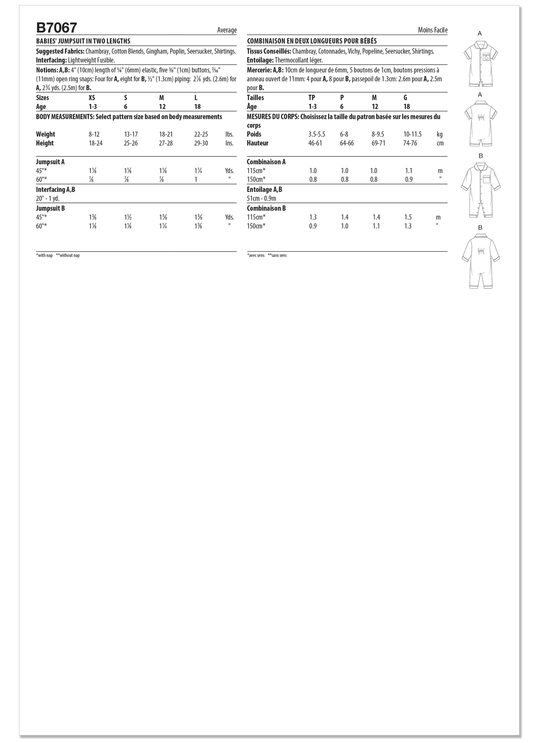 Butterick Schnittmuster B7067 – Baby-Jumpsuit in zwei Längen
