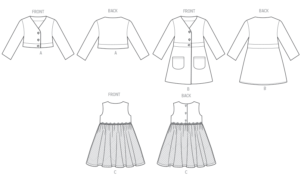 Butterick Schnittmuster B7068 – Kinder Jacke, Mantel & Kleid