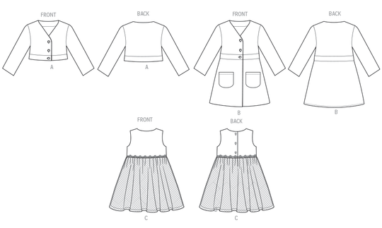 Butterick Schnittmuster B7068 – Kinder Jacke, Mantel & Kleid