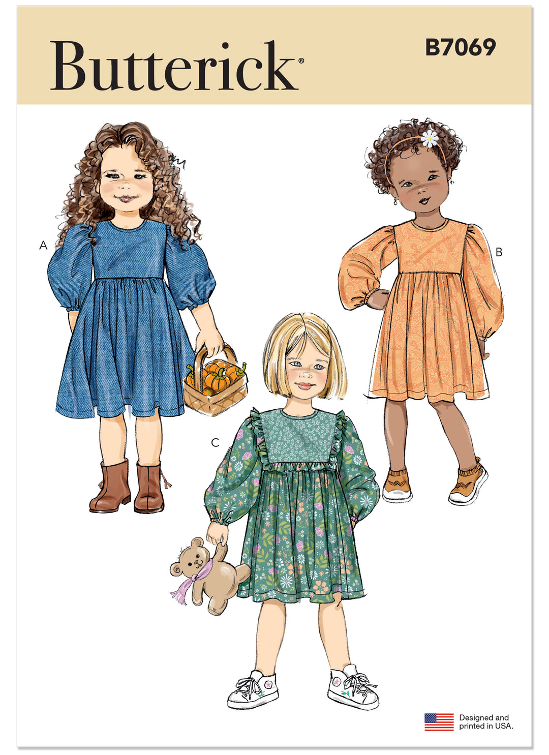 Butterick Schnittmuster B7069 – Kinderkleid mit Raffungen & Ärmelvarianten