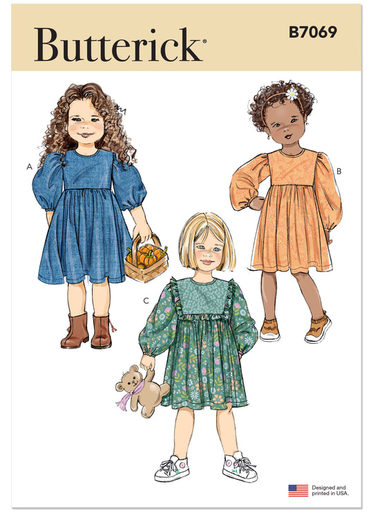 Butterick Schnittmuster B7069 – Kinderkleid mit Raffungen & Ärmelvarianten