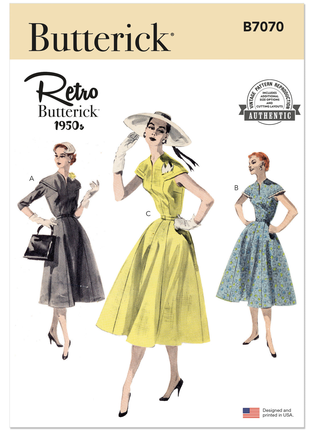 Butterick B7070 – Vintage Damenkleid der 1950er Jahre