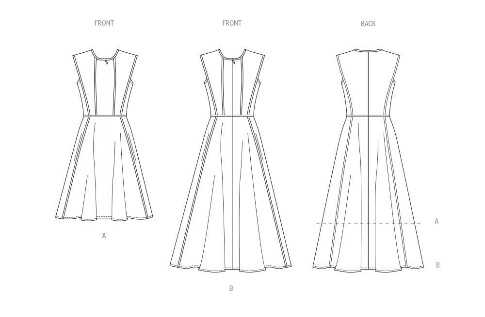 Butterick Schnittmuster B7076 – Damen Fit-and-Flare-Kleid in zwei Längen