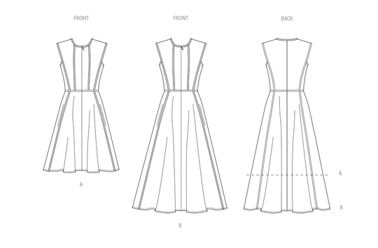 Butterick Schnittmuster B7076 – Damen Fit-and-Flare-Kleid in zwei Längen