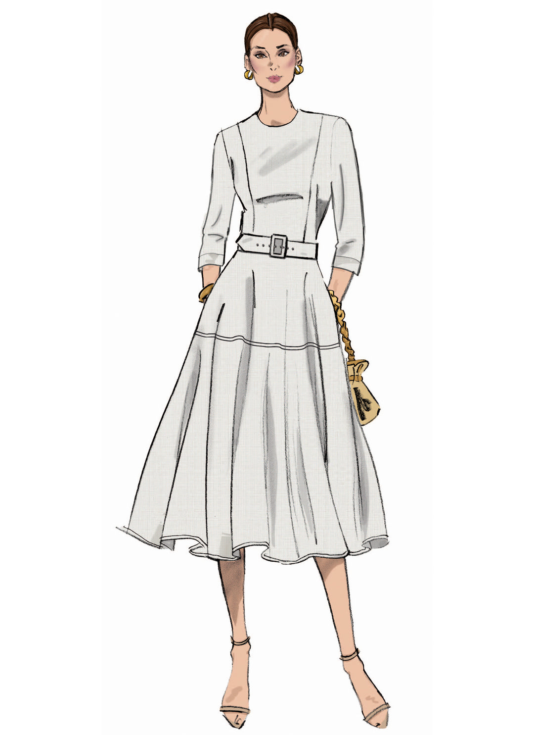 Butterick Schnittmuster B7077 – Damen Fit-and-Flare-Kleid mit Gürtel