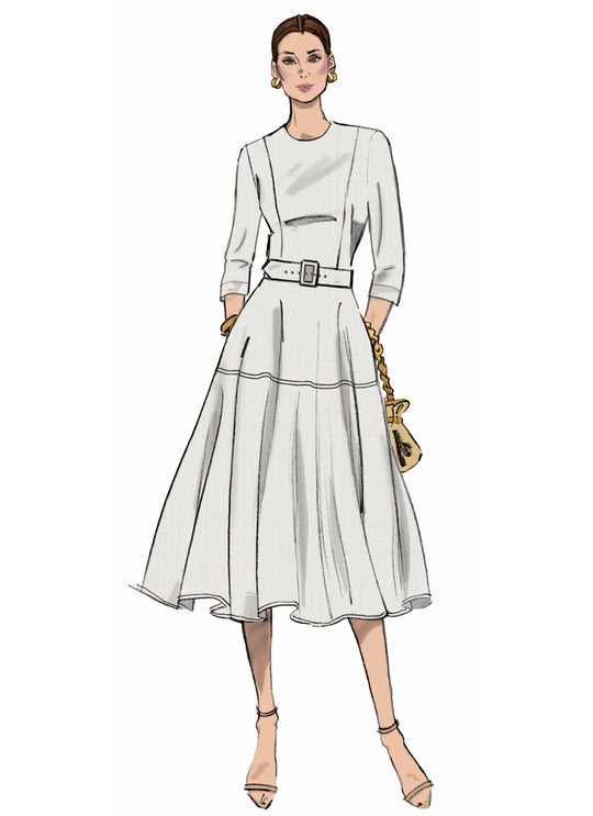 Butterick Schnittmuster B7077 – Damen Fit-and-Flare-Kleid mit Gürtel