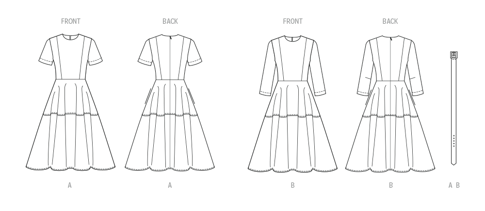 Butterick Schnittmuster B7077 – Damen Fit-and-Flare-Kleid mit Gürtel
