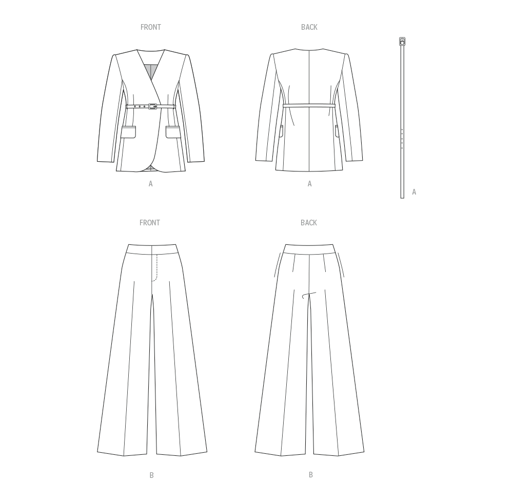 Butterick Schnittmuster B7081 – Damen Jacke mit Gürtel & Hose