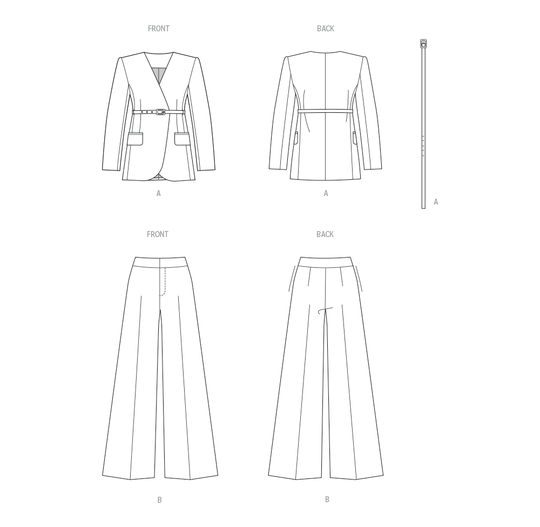 Butterick Schnittmuster B7081 – Damen Jacke mit Gürtel & Hose