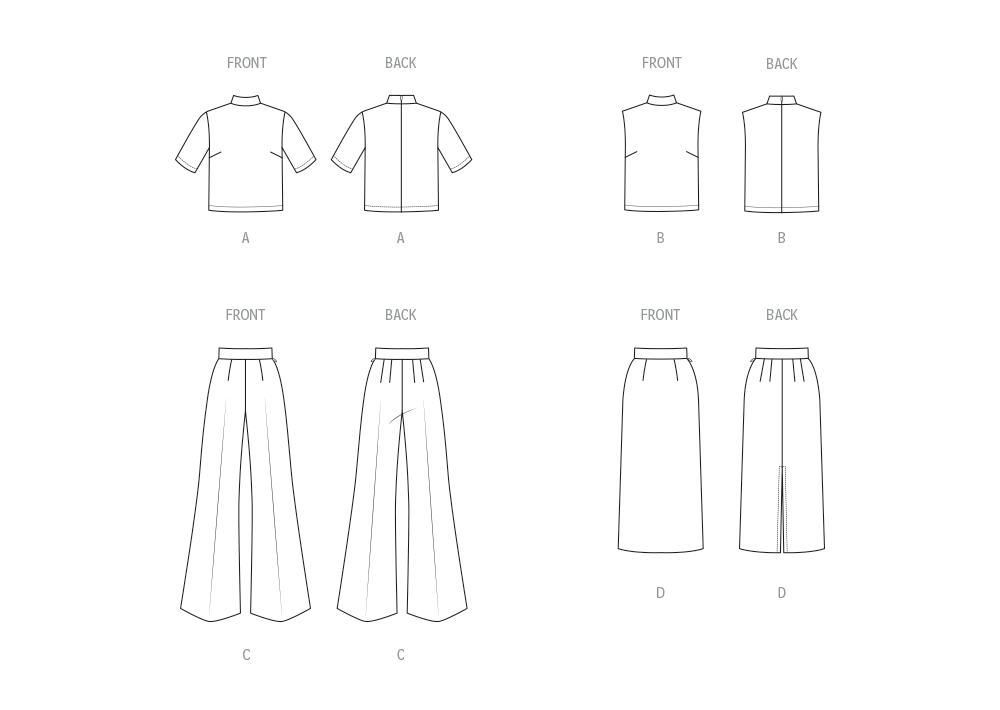 Butterick Schnittmuster B7082 – Damen Oberteil, Hose & Bleistiftrock