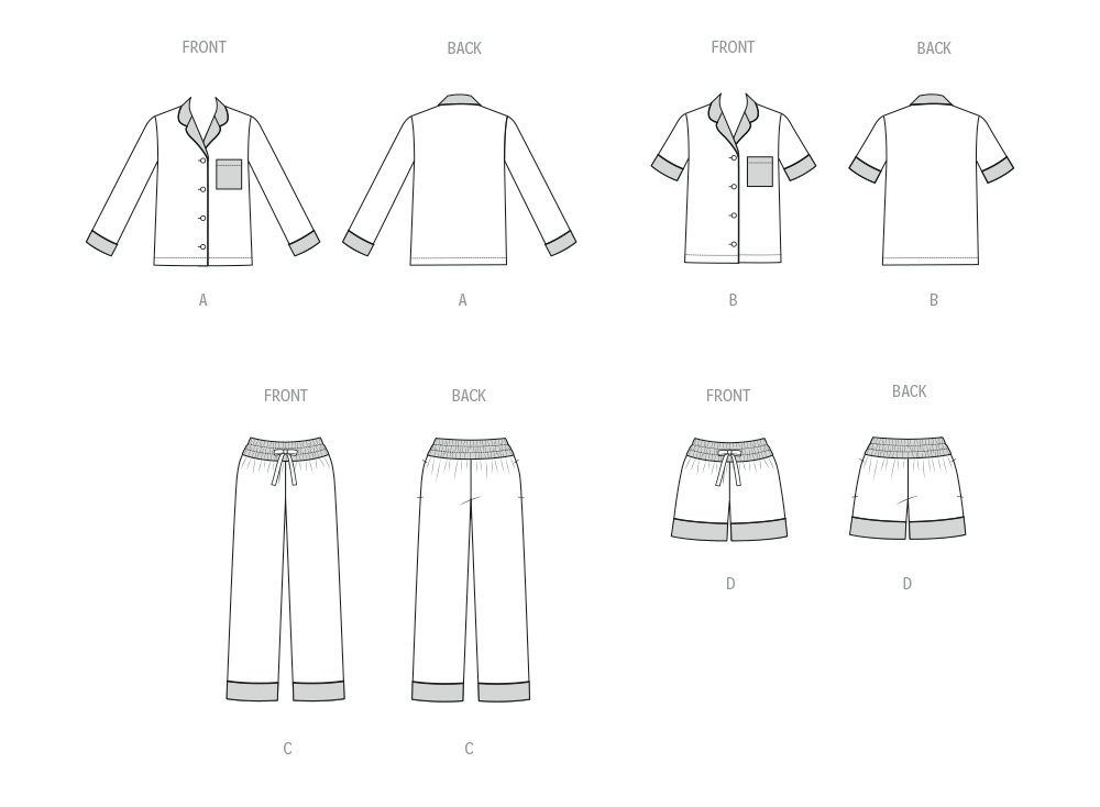 Butterick Schnittmuster B7083 – Damen Pyjama mit Hose oder Shorts