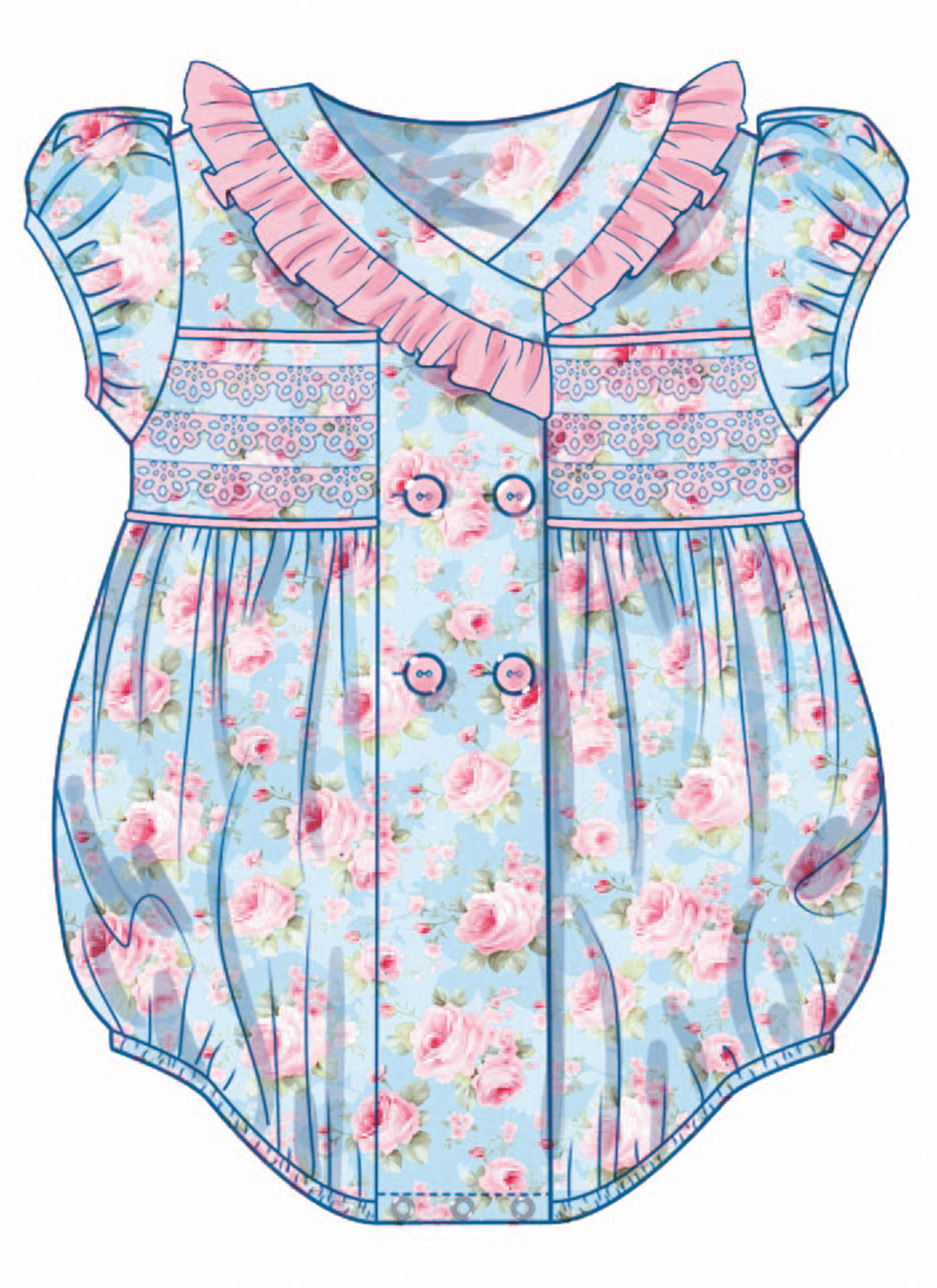 Butterick Schnittmuster B7085 – Baby-Strampler & Mütze im Vintage-Stil