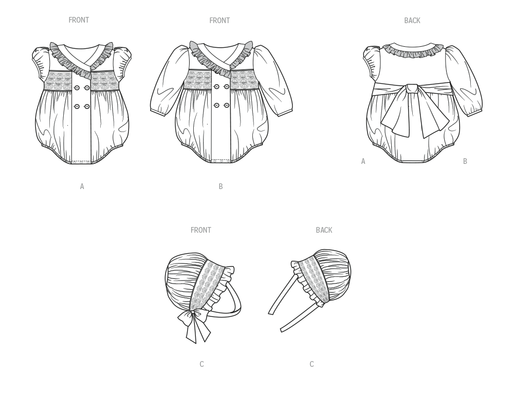 Butterick Schnittmuster B7085 – Baby-Strampler & Mütze im Vintage-Stil