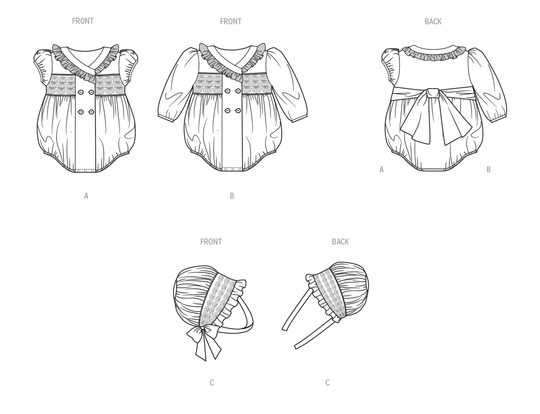 Butterick Schnittmuster B7085 – Baby-Strampler & Mütze im Vintage-Stil