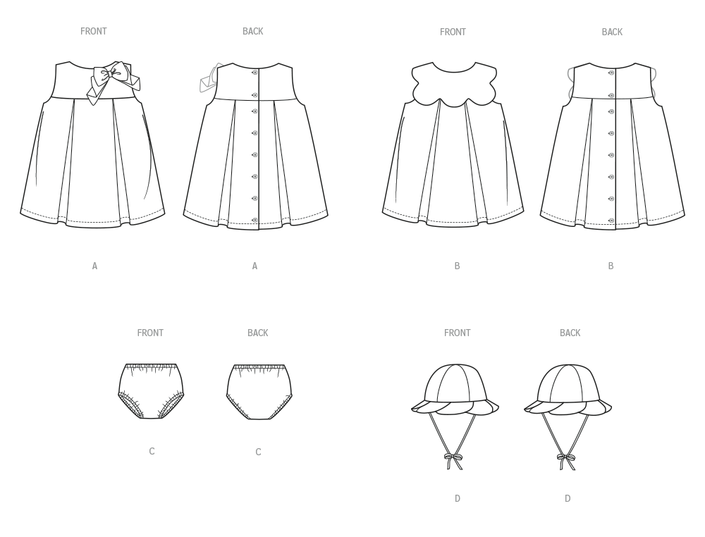 Butterick Schnittmuster B7086 – Kleinkinderkleid, Höschen & Mütze