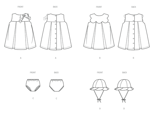 Butterick Schnittmuster B7086 – Kleinkinderkleid, Höschen & Mütze