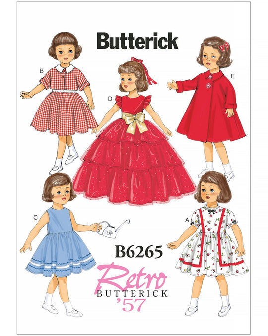 Butterick Schnittmuster B6265 Retro-Puppenkleidung (45,5 cm Puppen) 1950Jahre