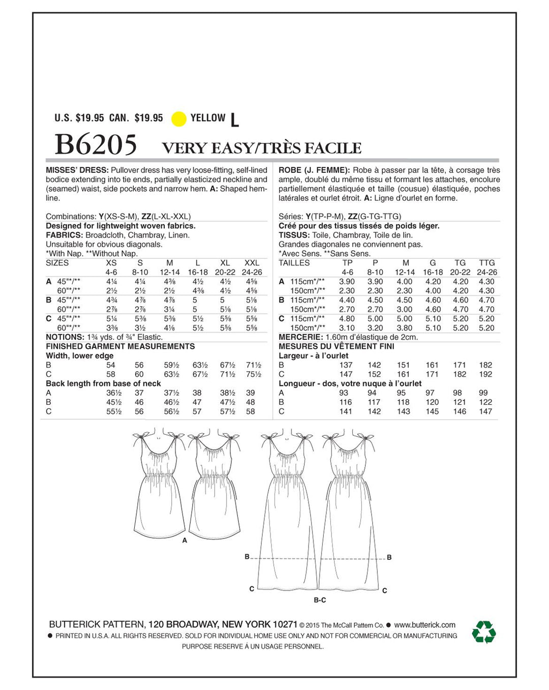 % Schnitt des Monats%  Butterick Schnittmuster B6205 – Damen Pulloverkleid