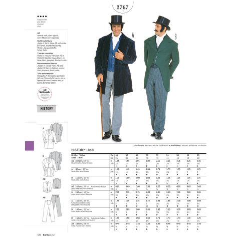 Burda sewing pattern 2767 Historical men's suit circa 1848