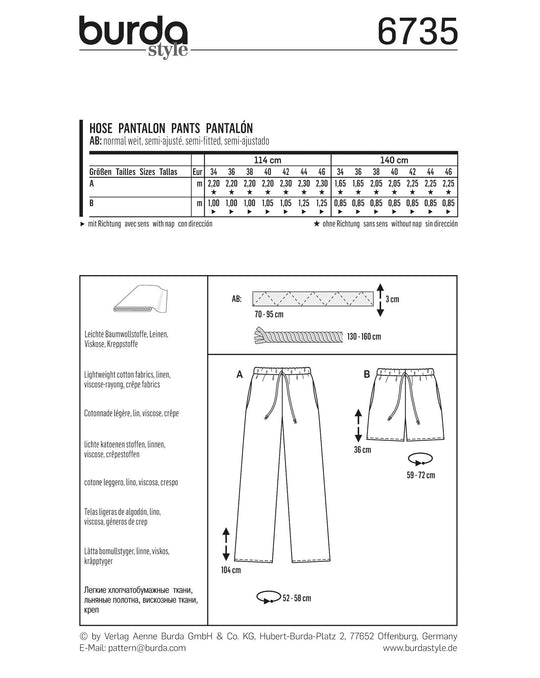 Burda Schnittmuster 6735 Hose